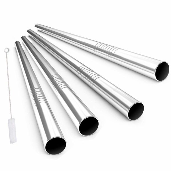 Alink Stainless Steel Extra Wide Straws with Cleaning Brush - Set of 4