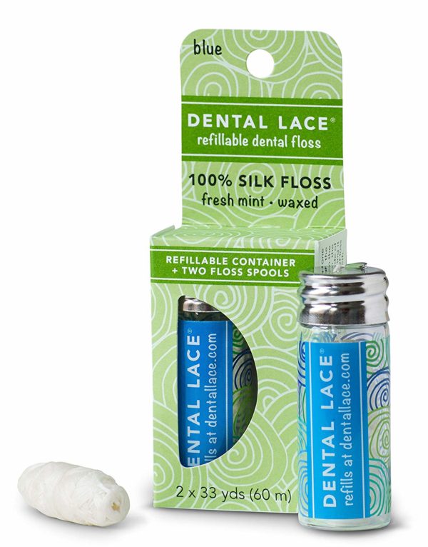 Dental Lace Silk Dental Floss with Natural Mint Flavoring with 1 Dispenser and 2 Floss Spools