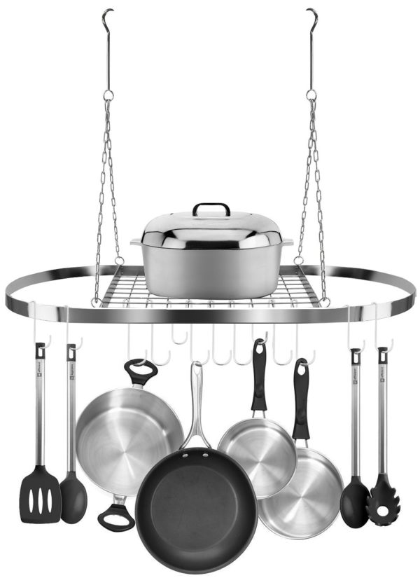 Sorbus Pot and Pan Mounted Storage Rack for Ceiling with Hooks - Hanging Chrome