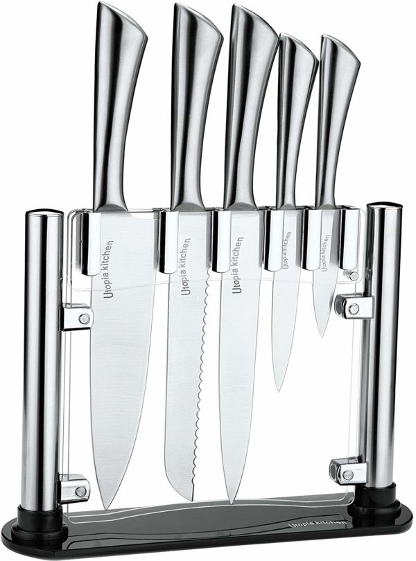 Utopia Kitchen Knife Set 6 Pieces Stainless Steel Knives with Acrylic Stand