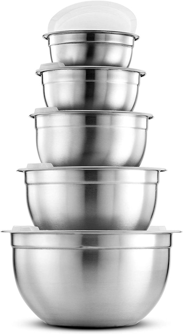 FineDine Premium Stainless Steel Mixing Bowls with Airtight Lids - Set of 5