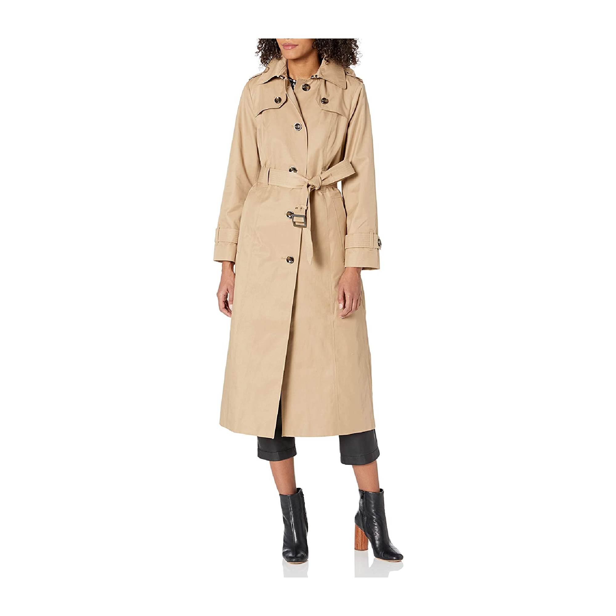 LONDON FOG Women's Single-Breasted Long Trench Coat with Epaulettes and Belt